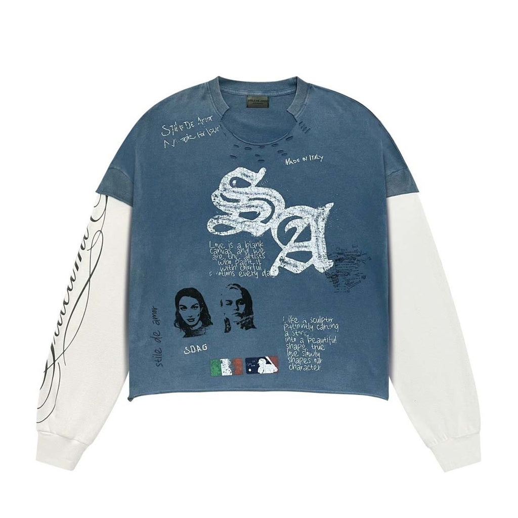 Stile de Amor Sqaudra Long Sleeve Thermal Tee Blue by Stile de Amor - NWAHYPE No.1 for streetwear T-Shirts in USA