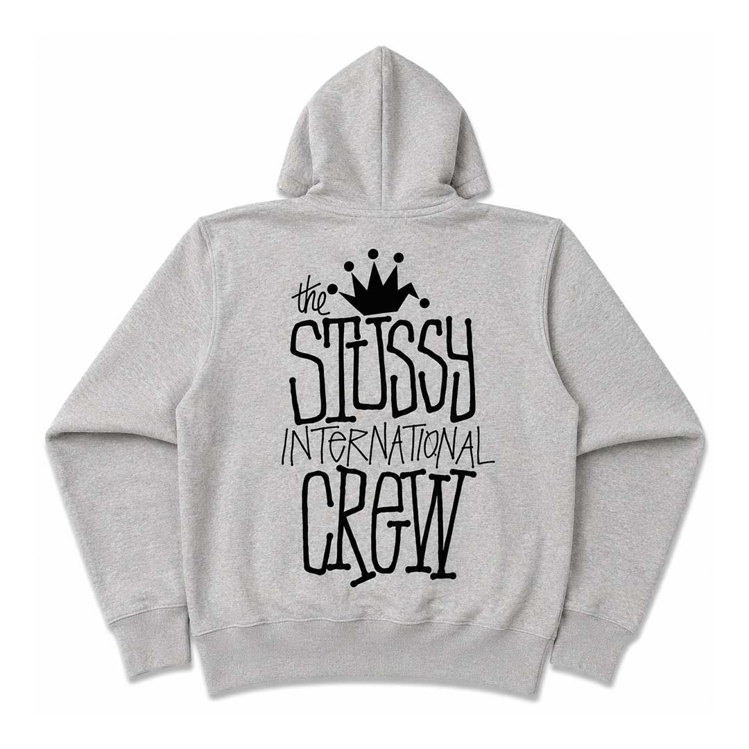 Stussy Ash Heather Grey Crown International Zip Up Hoodie by Stussy - NWAHYPE No.1 for streetwear Hoodies in USA