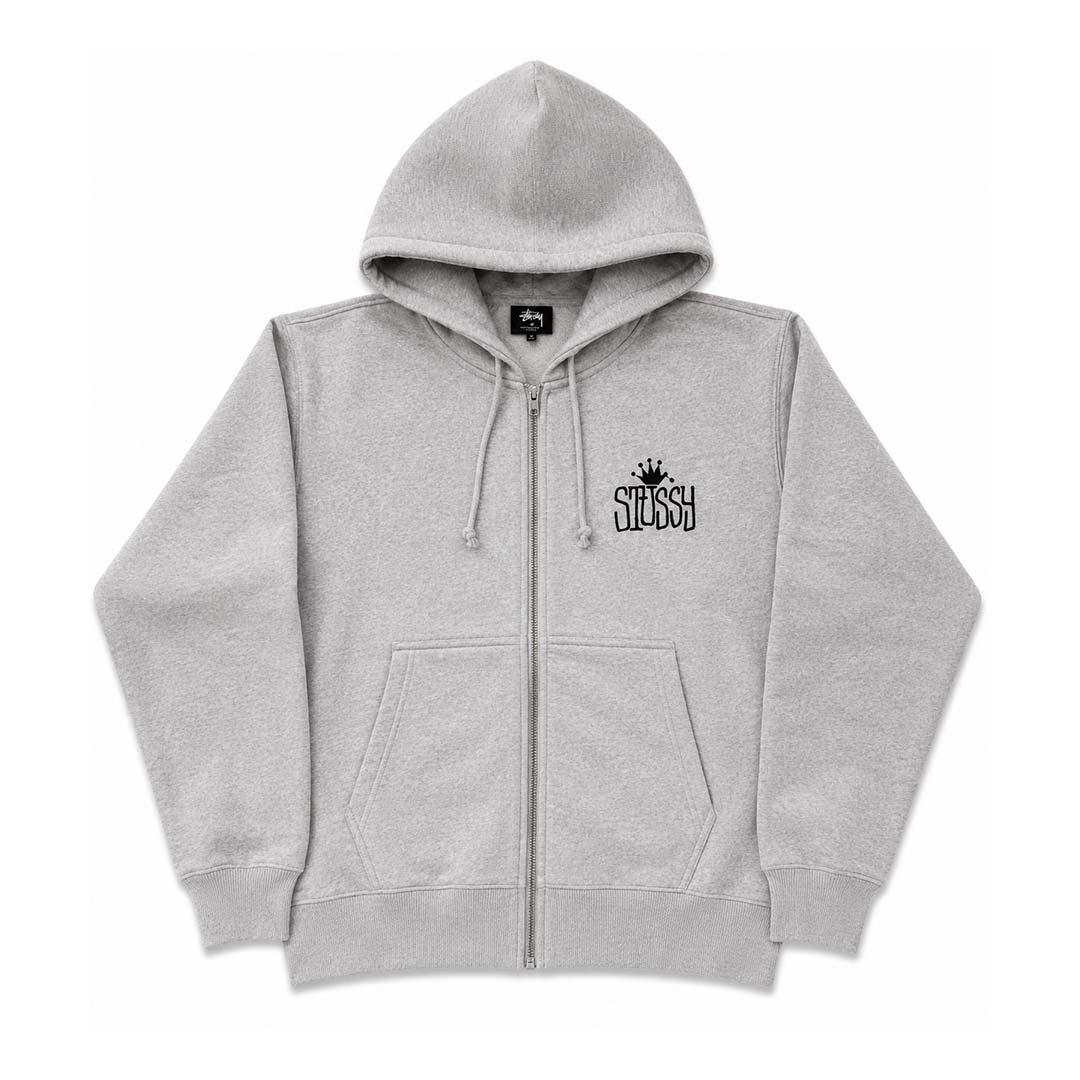 Stussy Ash Heather Grey Crown International Zip Up Hoodie by Stussy - NWAHYPE No.1 for streetwear Hoodies in USA