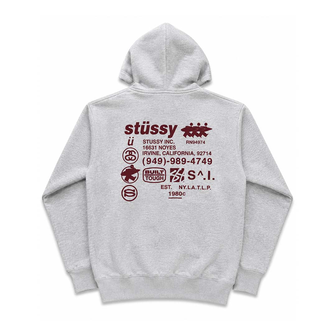 Stussy Ash Heather Grey Maroon Common Wealth Zip Up Hoodie by Stussy - NWAHYPE No.1 for streetwear Hoodies in USA
