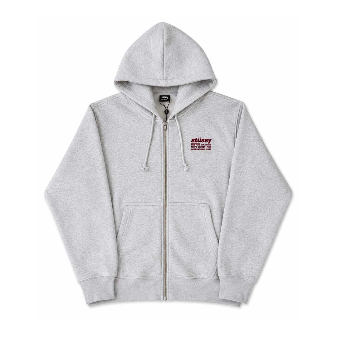 Stussy Ash Heather Grey Maroon Common Wealth Zip Up Hoodie by Stussy - NWAHYPE No.1 for streetwear Hoodies in USA