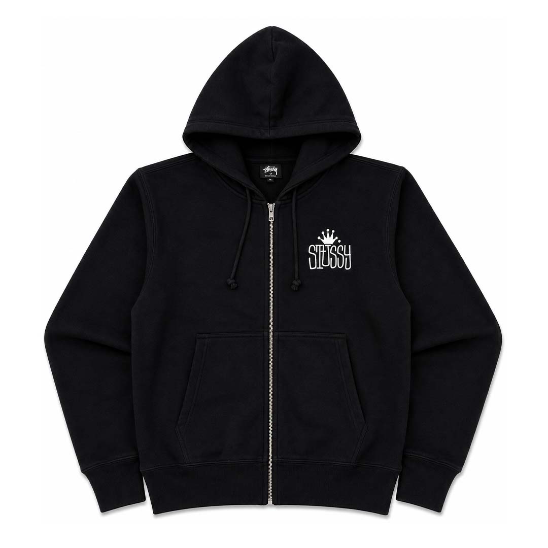 Stussy Black Crown International Zip Up Hoodie by Stussy - NWAHYPE No.1 for streetwear Hoodies in USA