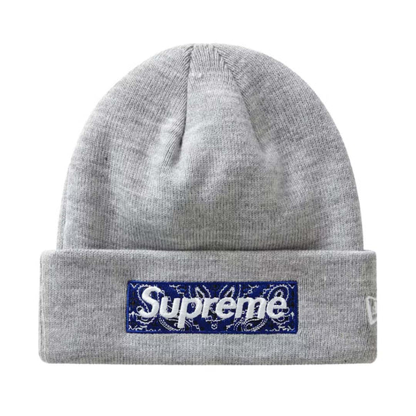 Supreme Grey Navy Paisley Box Logo Beanie by Supreme - NWAHype No.1 for streetwear Beanies in USA