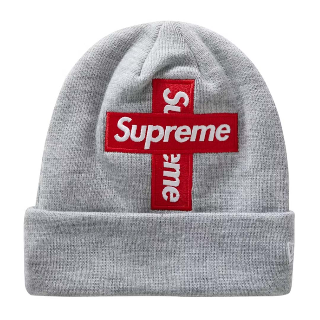 Supreme Grey Red Cross Box Logo Beanie by Supreme - NWAHype No.1 for streetwear Beanies in USA