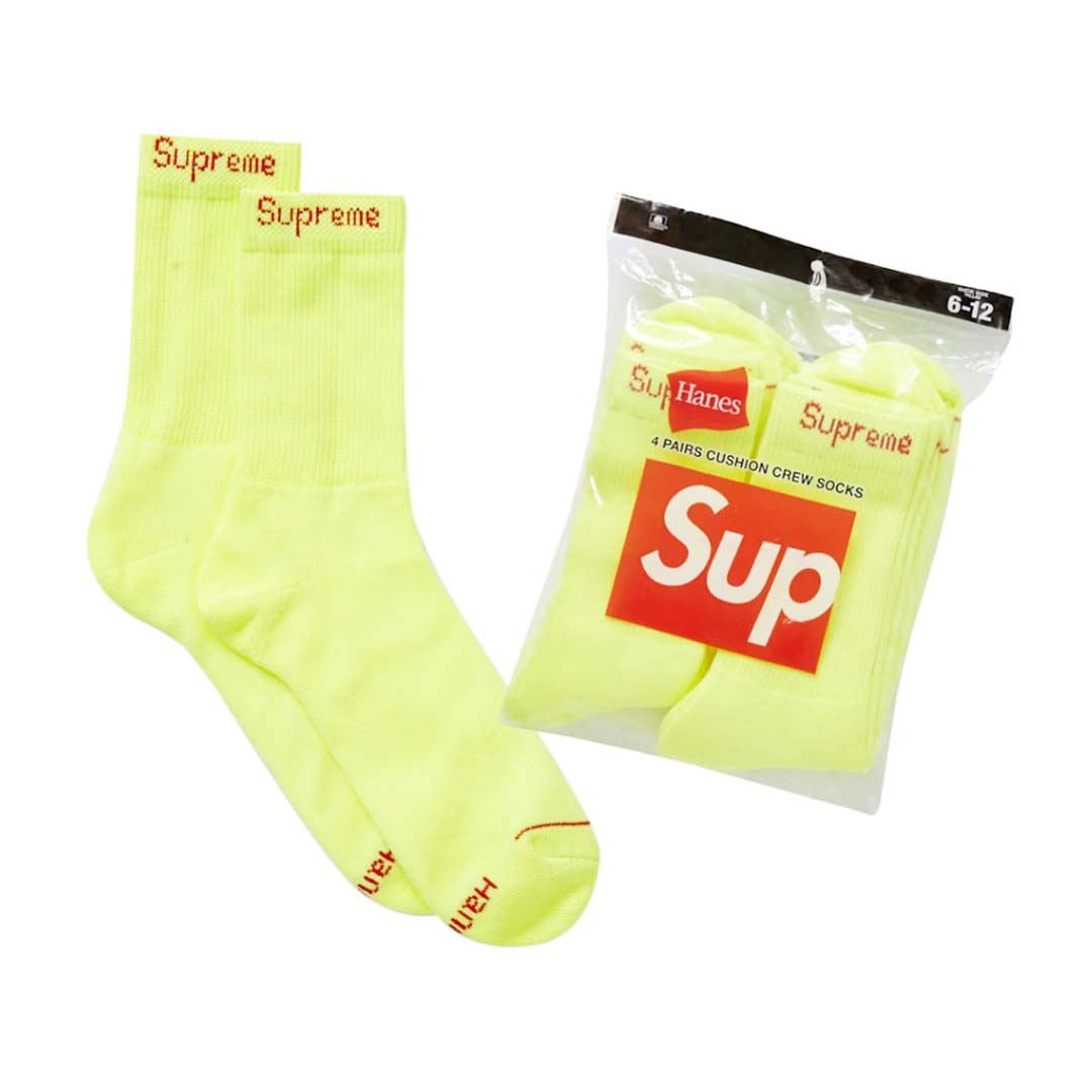 Supreme Hanes Crew Socks (4 Pack) Neon Green by Supreme - NWAHYPE No.1 for streetwear Accessories in USA
