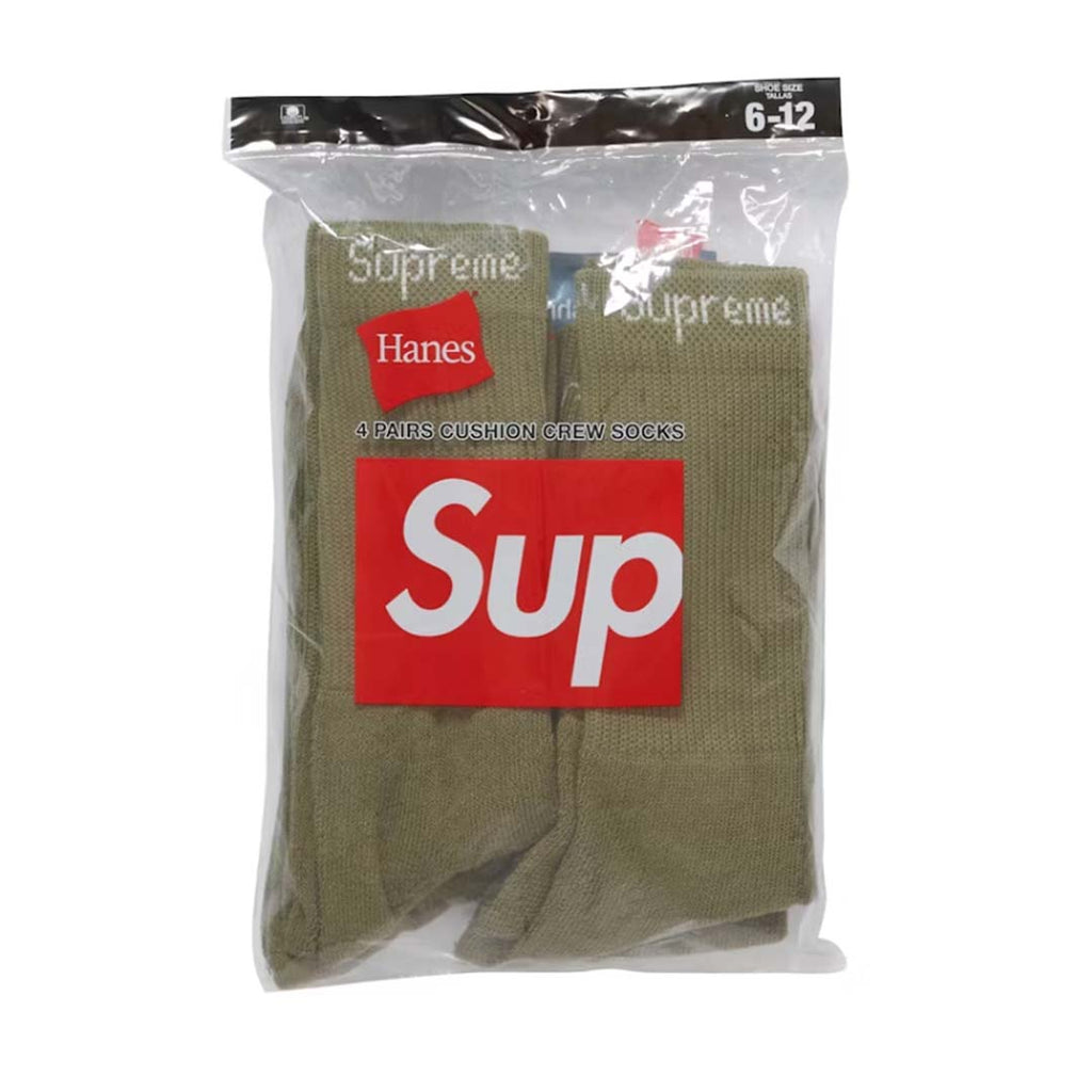 Supreme Hanes Crew Socks (4 Pack) Olive Green by Supreme - NWAHYPE No.1 for streetwear Accessories in USA