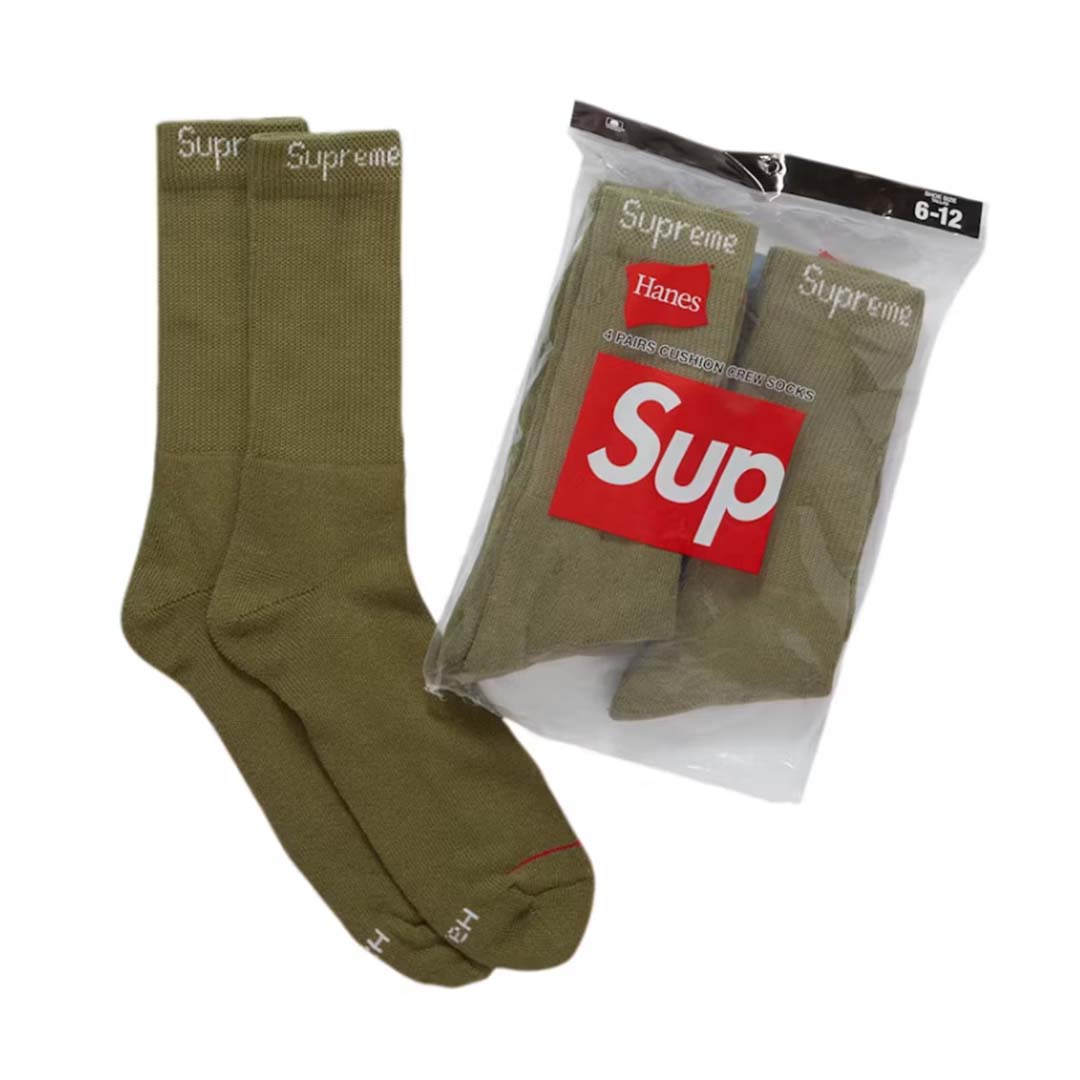 Supreme Hanes Crew Socks (4 Pack) Olive Green by Supreme - NWAHYPE No.1 for streetwear Accessories in USA