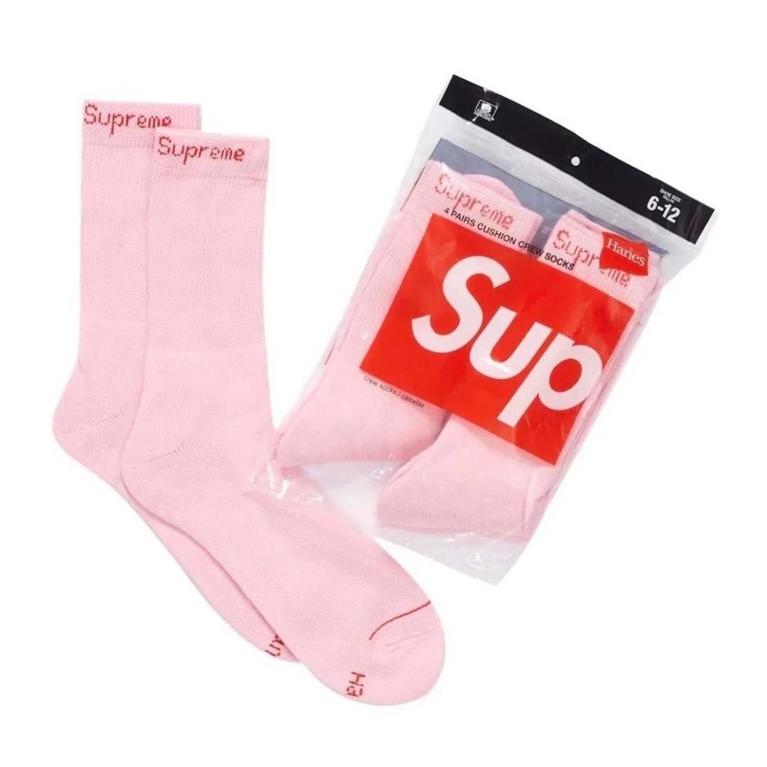 Supreme Hanes Crew Socks (4 Pack) Pink by Supreme - NWAHYPE No.1 for streetwear Accessories in USA