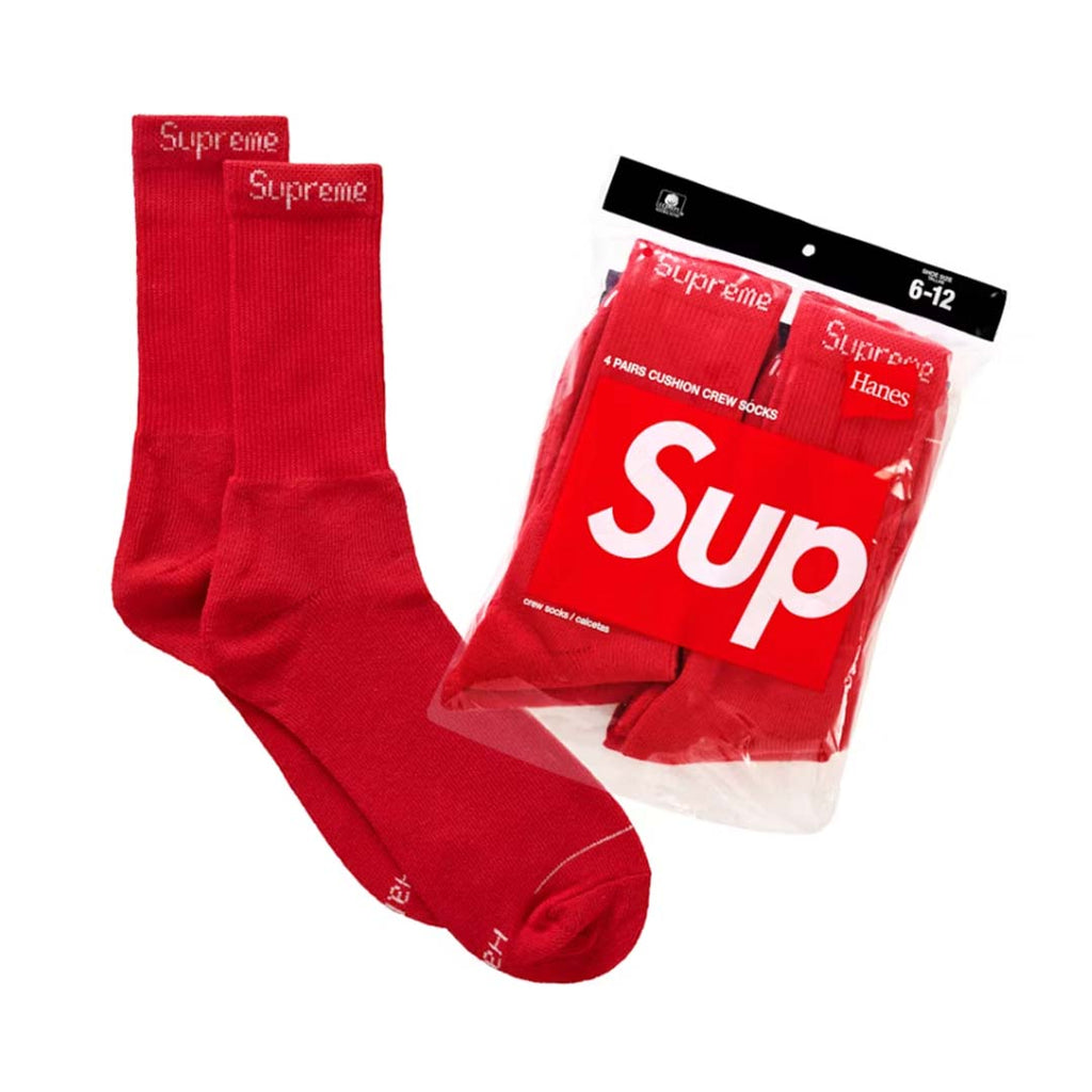 Supreme Hanes Crew Socks (4 Pack) Red by Supreme - NWAHYPE No.1 for streetwear Accessories in USA