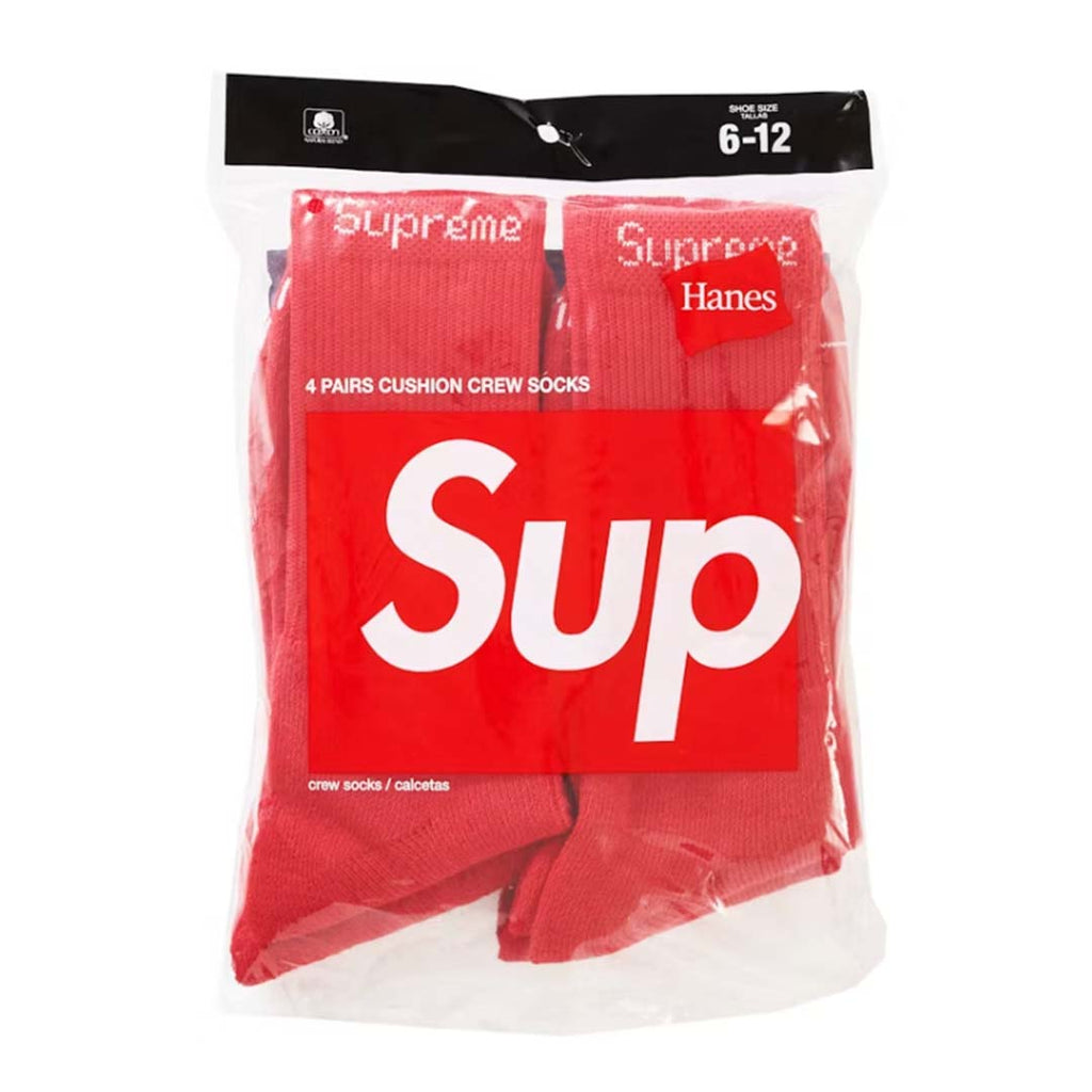 Supreme Hanes Crew Socks (4 Pack) Red by Supreme - NWAHYPE No.1 for streetwear Accessories in USA