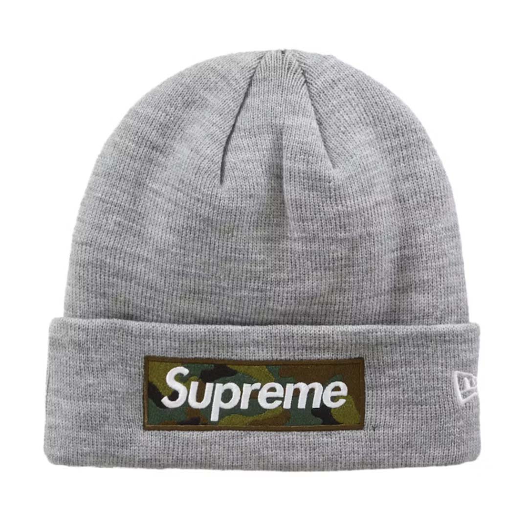 Supreme New Era Box Logo Beanie Grey/Camo by Supreme - NWAHype No.1 for streetwear Beanies in USA