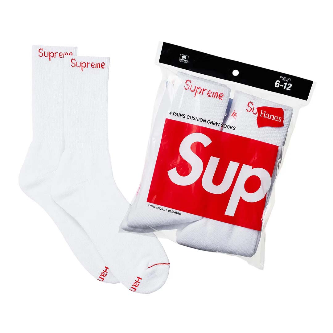 Supreme x Hanes Crew Socks (4 Pack) 'White' by Supreme - NWAHype No.1 for streetwear Accessories in USA