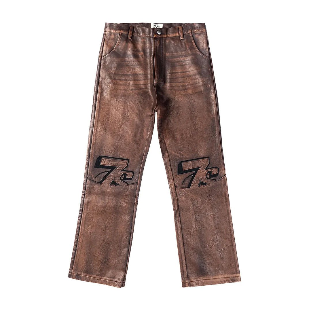 Triple Sevens Brown Leather PU Pants by Triple Sevens - NWAHype 1 for streetwear Pants in USA