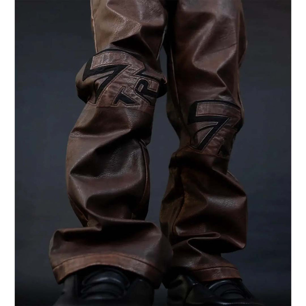 Triple Sevens Brown Leather PU Pants by Triple Sevens - NWAHype 1 for streetwear Pants in USA