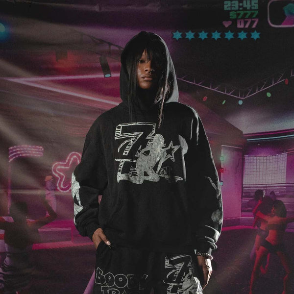 Triple Sevens Trap Hoodie Black Distressed by Triple Sevens - NWAHype 1 for streetwear Hoodies in USA