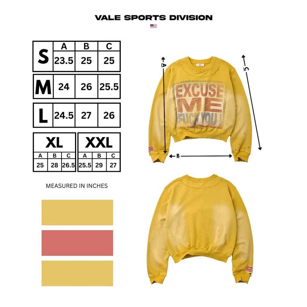 Vale Forever Excuse Me Crewneck Faded Yellow by Vale Forever - NWAHYPE No.1 for streetwear Hoodies in USA