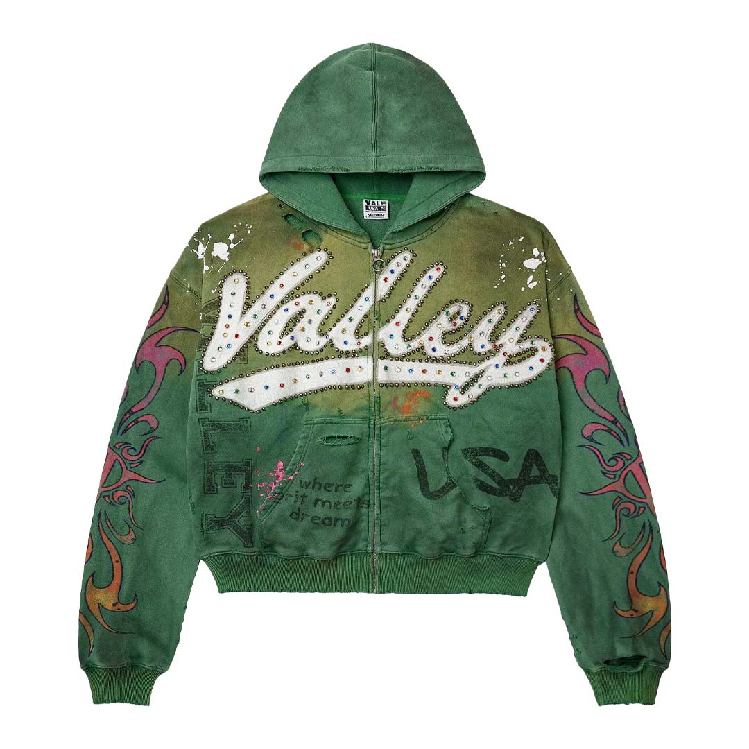Vale Forever Inferno Zip Up Hoodie 'Green' by Vale Forever - NWAHype 1 for streetwear Hoodies in USA