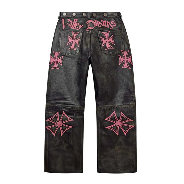 Vale Forever Leather Croxxx Denim Pants Black Pink by Vale Forever - NWAHYPE No.1 for streetwear Pants in USA