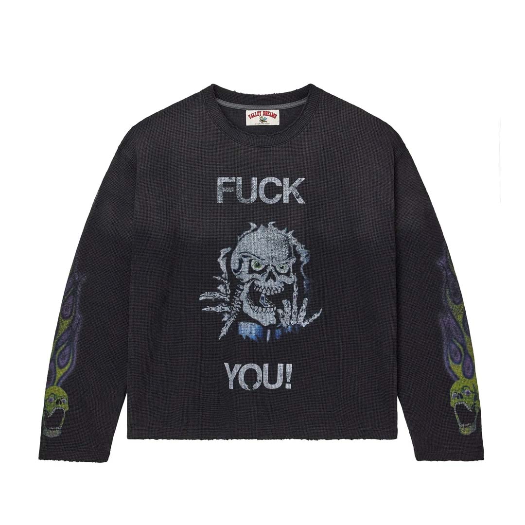 Vale Forever Skullie Thermal Long Sleeve Tee Black by Vale Forever - NWAHYPE No.1 for streetwear T-Shirts in USA