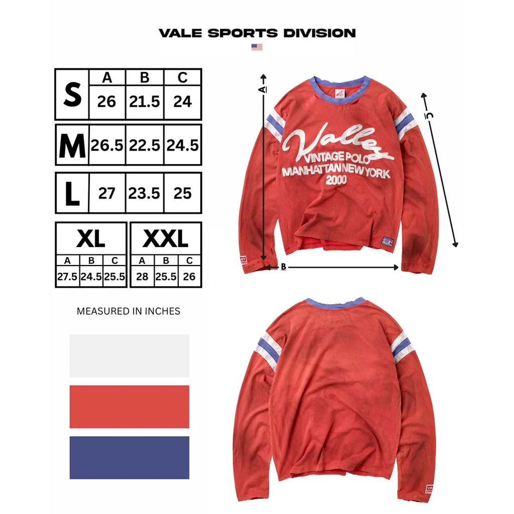 Vale Forever Vintage Jersey Long Sleeve Tee Red Blue by Vale Forever - NWAHYPE No.1 for streetwear T-Shirts in USA
