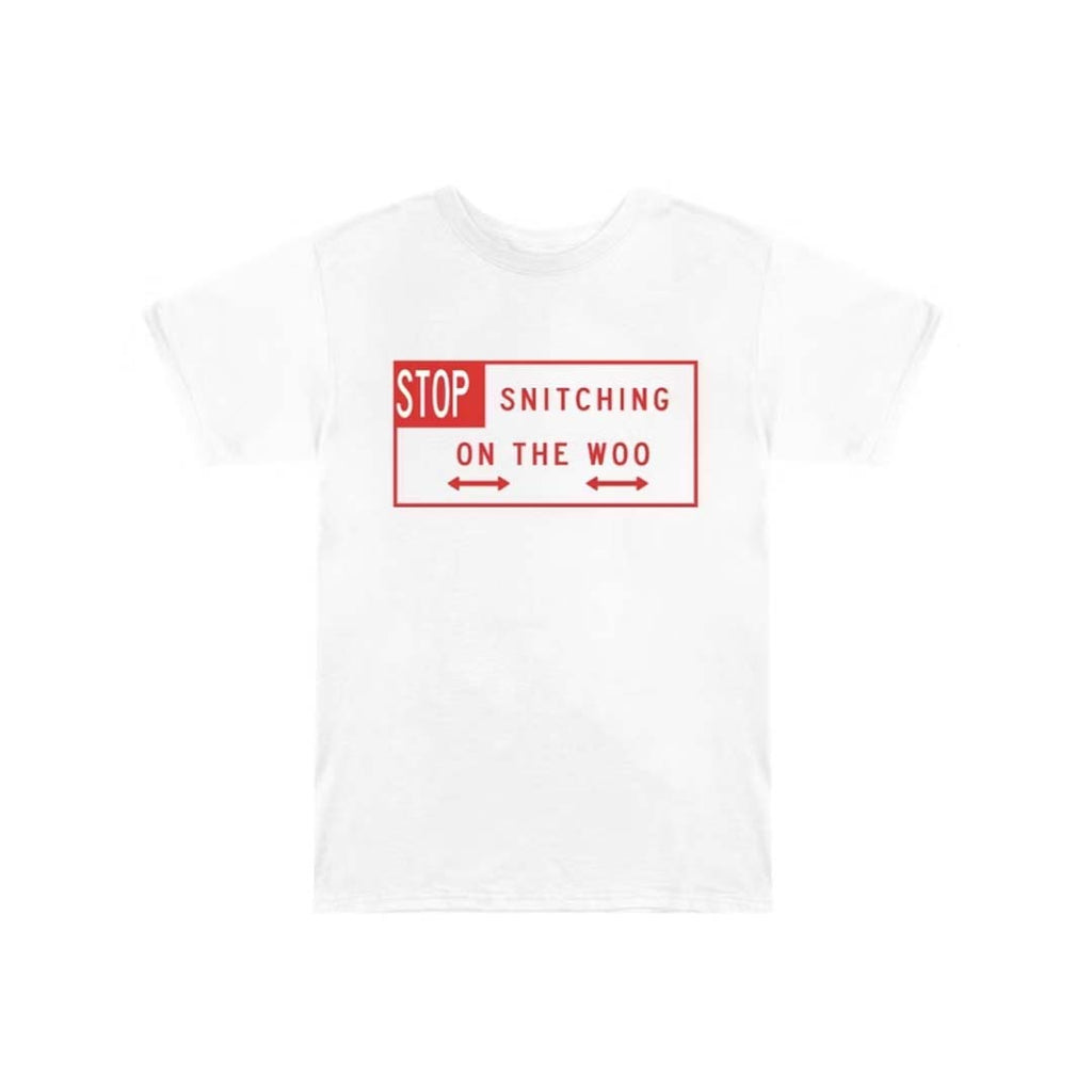 Vlone x Pop Smoke Stop Snitching Tee White Red by Vlone - NWAHype 1 for streetwear T-Shirts in USA